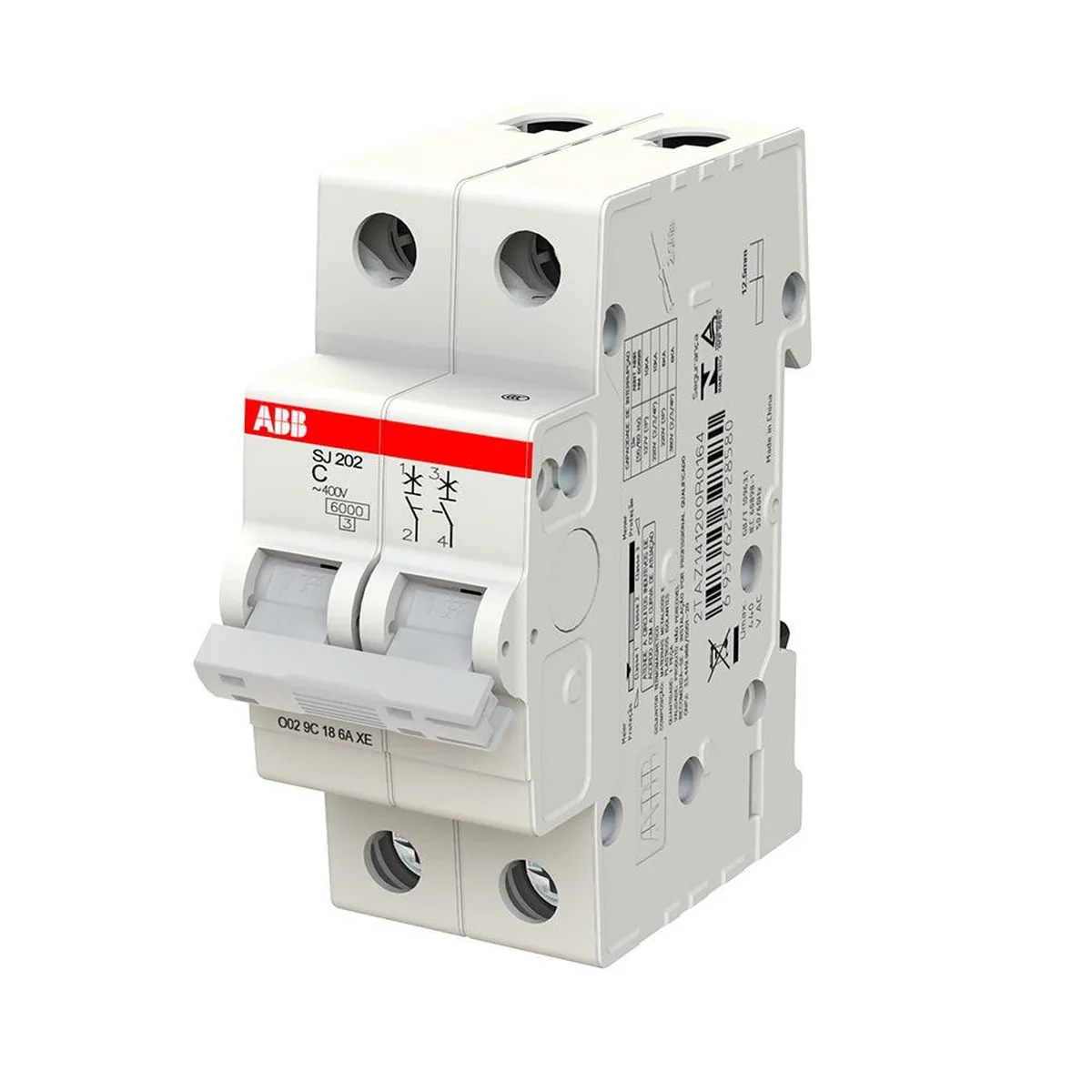 Disjuntor Bipolar 4A Curva C 230V 6kA SJ202-C4 ABB - imagem 1