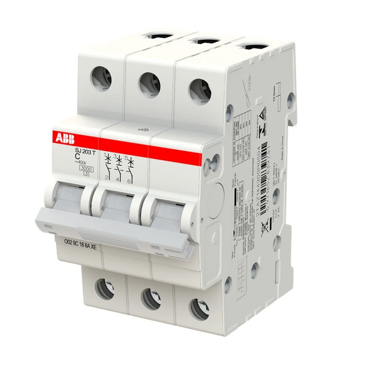 Disjuntor Tripolar 10A Curva C 400V 6kA SJ203-C10 ABB - imagem 1