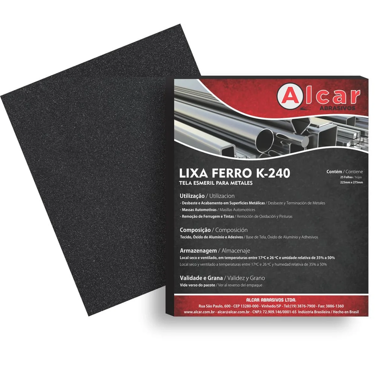Folha de Lixa para Ferro 225x275mm Grão 60 K-240 Alcar - imagem 1