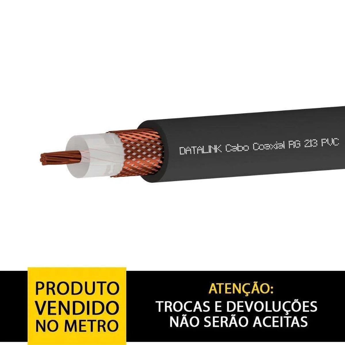 Cabo Coaxial 50 Ohms RG-213 96% De Malha Preto Datalink - imagem 1