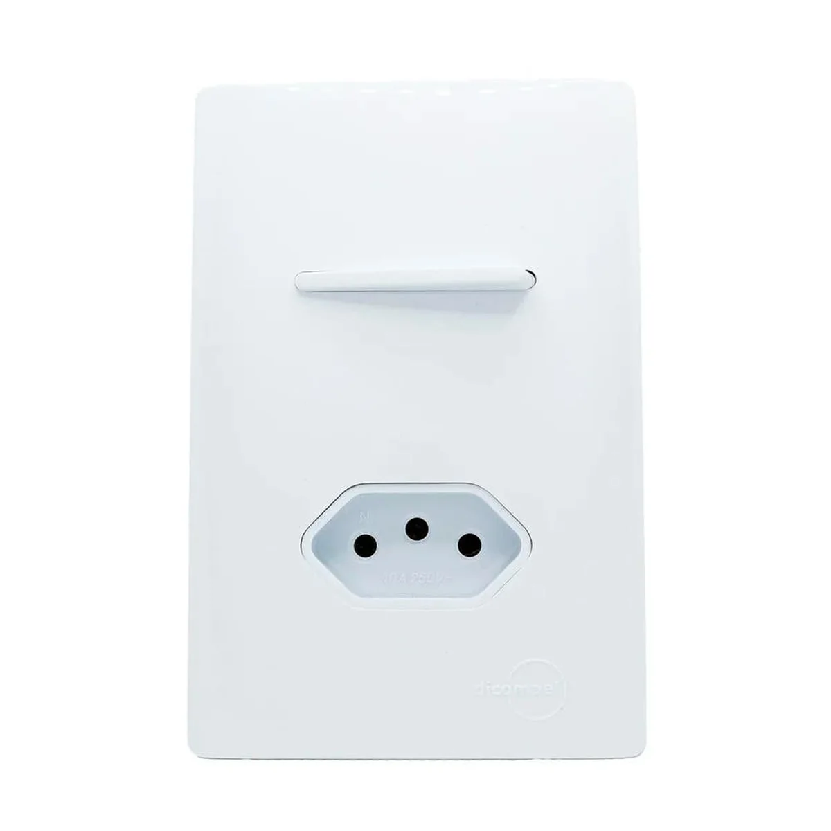 Conjunto Interrup. Simples+Tomada 10A Branco Novara DC110019 Dicompel - imagem 1