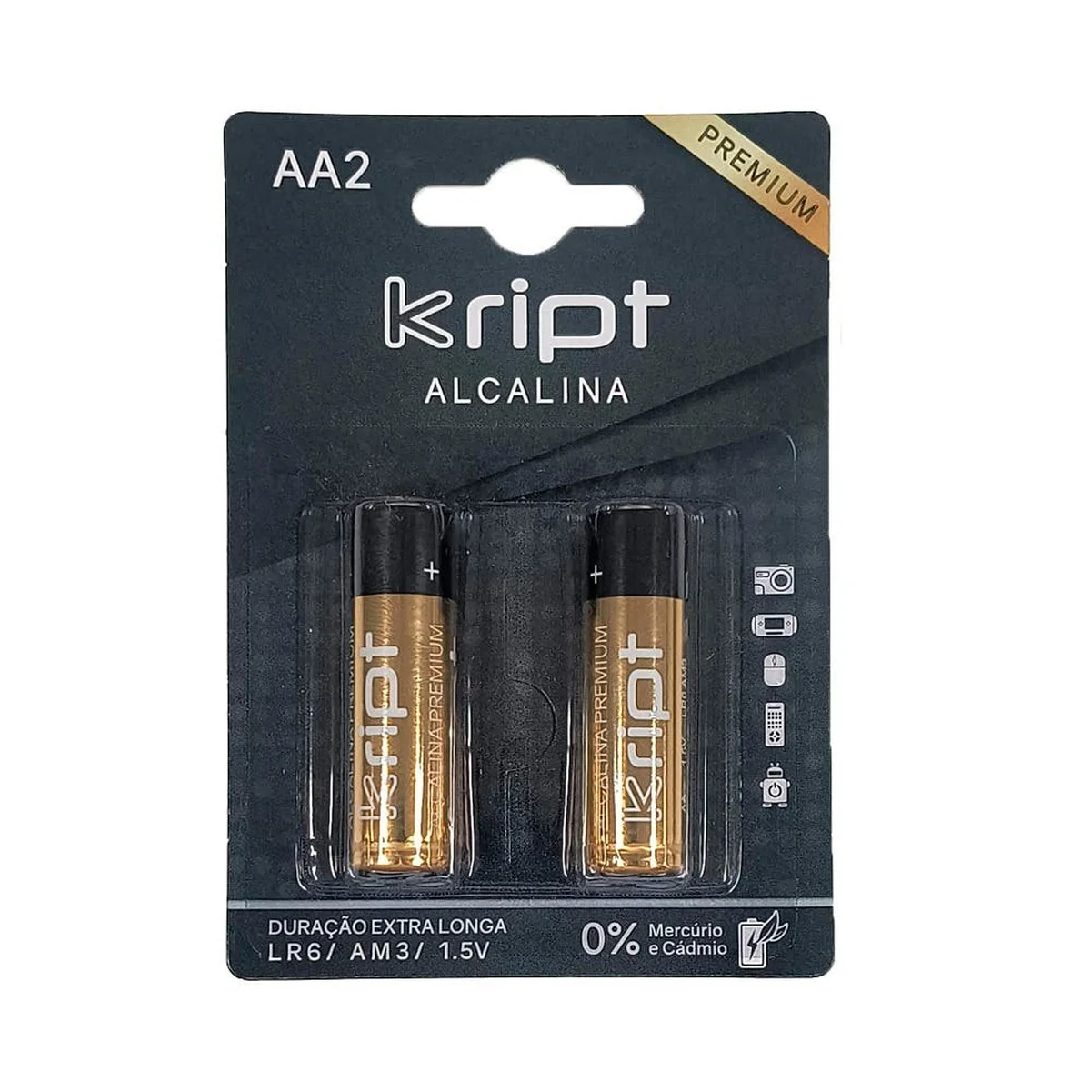 Pilha Alcalina 1,5V Pequena AA 2 Peças Premium Kript - imagem 1