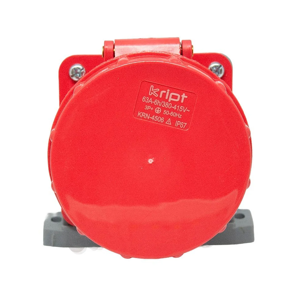 Tomada Sobrepor 3P+T 63A 380/415V 6 horas IP67 Cinza/Vermelho KRN-4506 Kript - imagem 1
