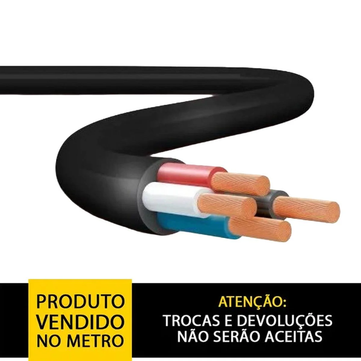 Cabo PP Flexível 500V 4x2,5mm² Preto Classe 5 (Vendido no metro) - imagem 1