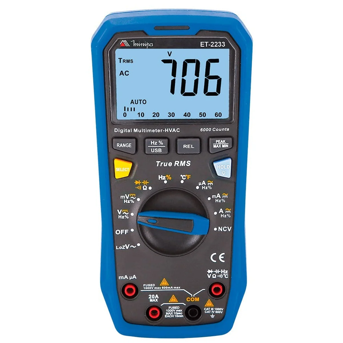 Multímetro 20A AC 600VAC USB/LOZ CAT4 ET22330 Minipa - imagem 1