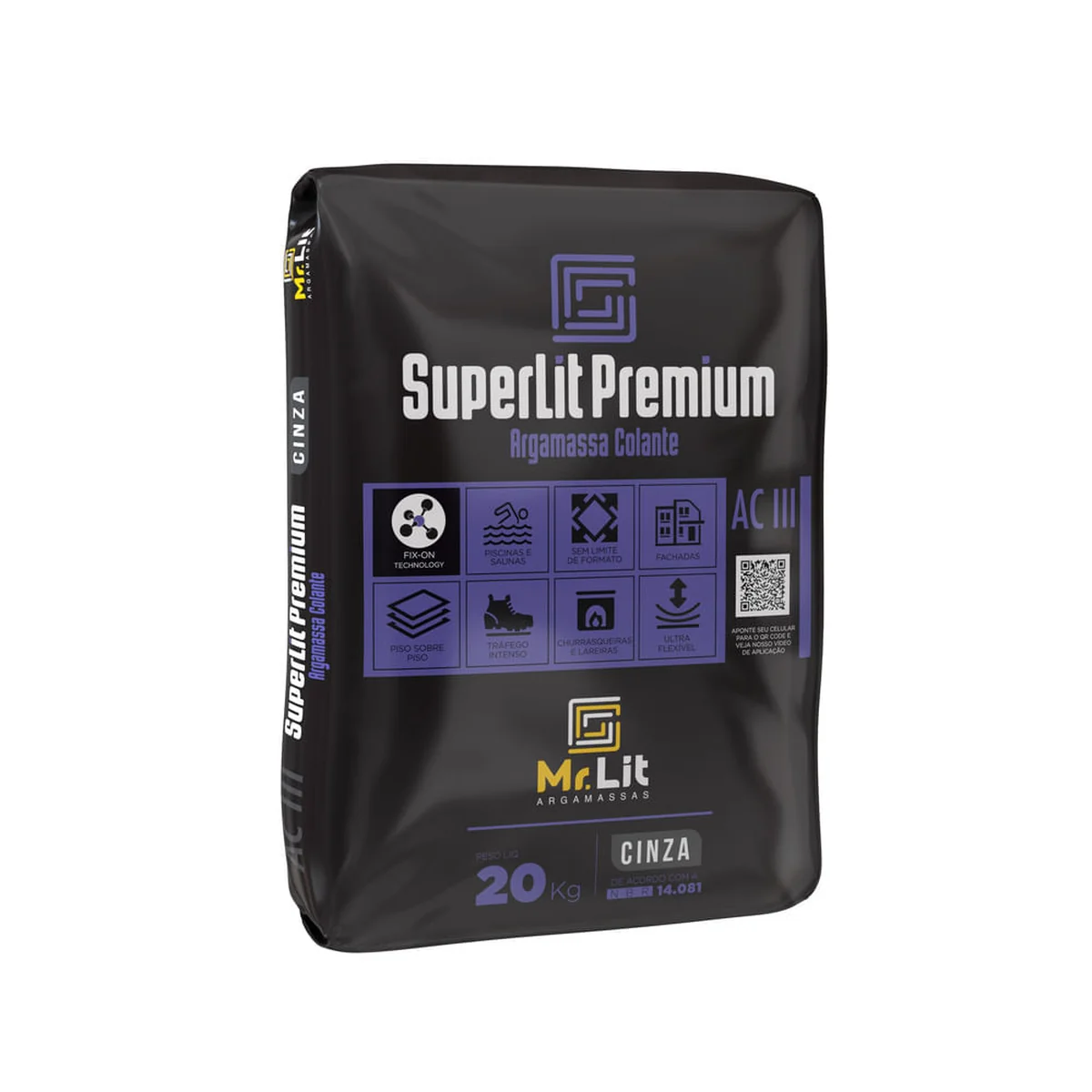 Argamassa Externa ACIII Superlit Premium Cinza 20kg Mr. Lit - imagem 1