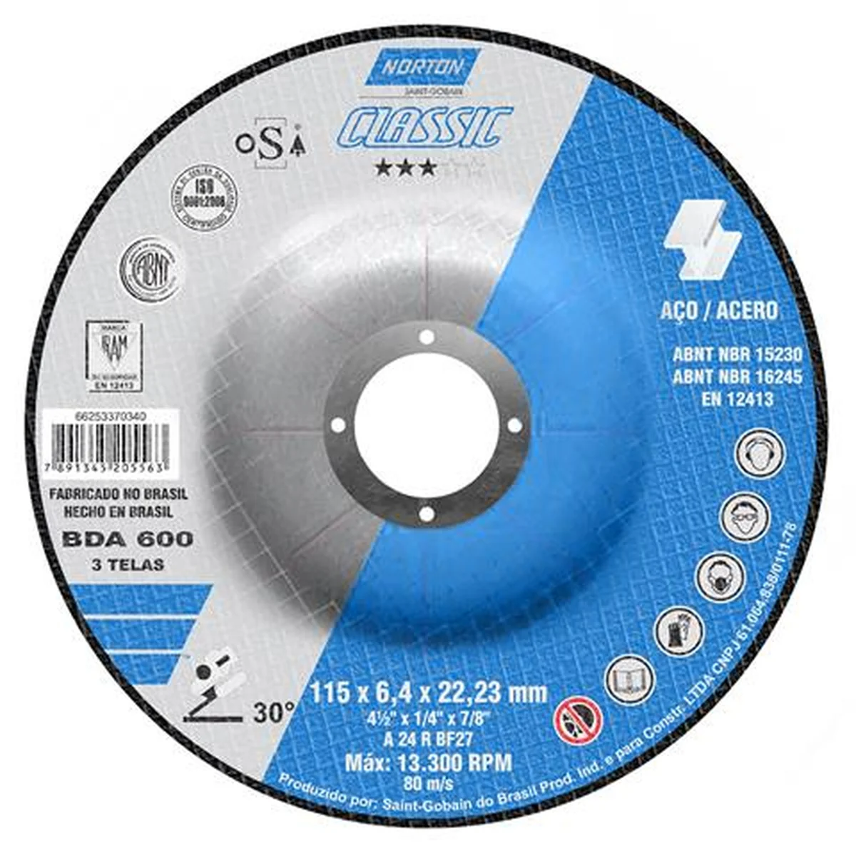 Disco de Desbaste para Metal 4.1/2" 115x6,4x22,23mm BDA600 Norton - imagem 1