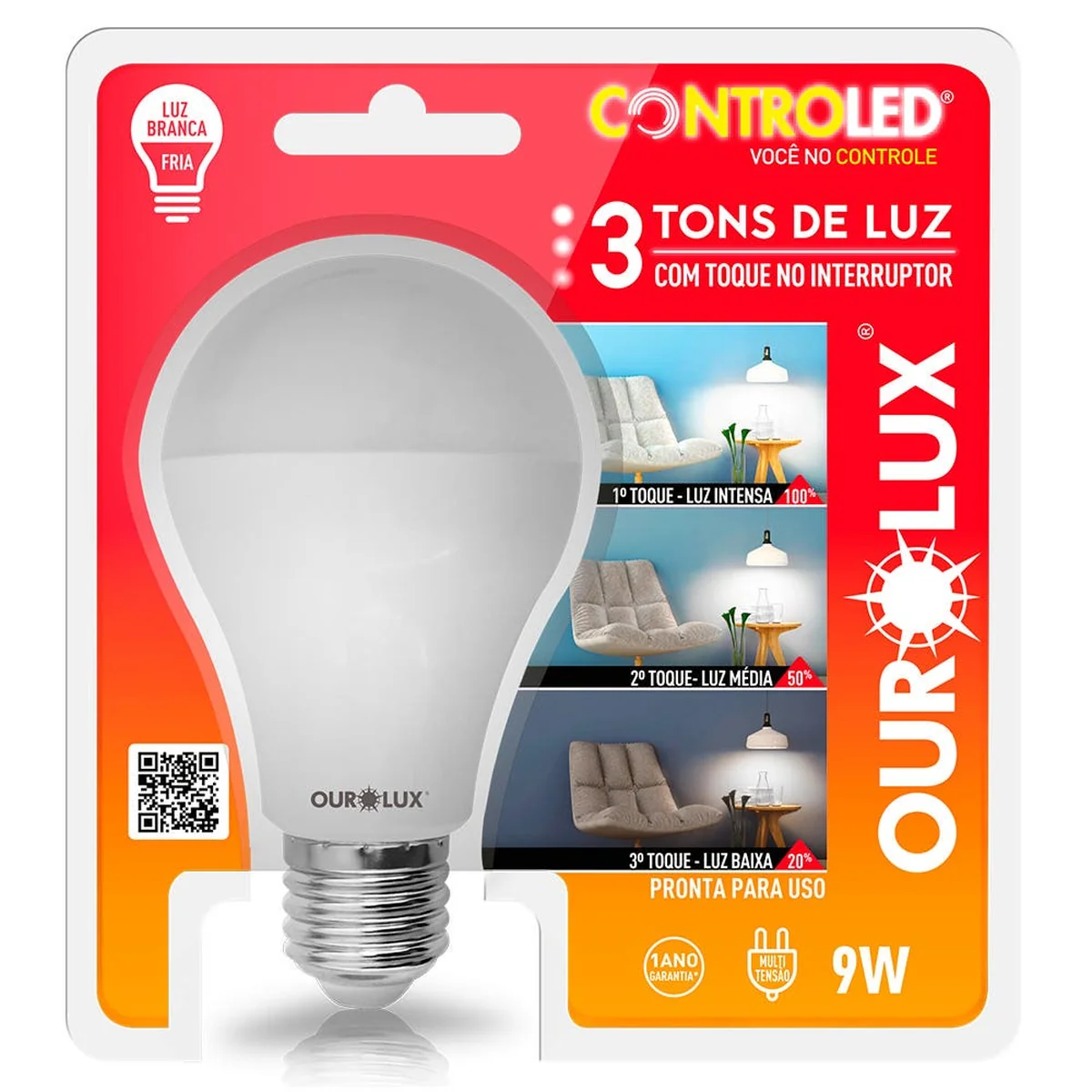 Lâmpada LED Bulbo A60 9W/4,5W/2,5W 6500K 3 Tons De Luz E27 Ourolux - imagem 1