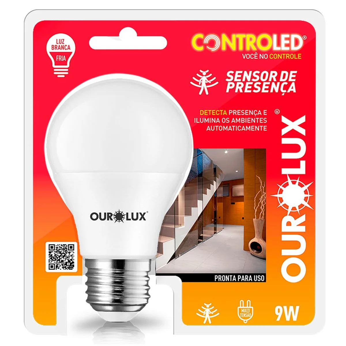 Lâmpada LED Bulbo A60 9W 6500K Sensor Presença 20510 Ourolux - imagem 1