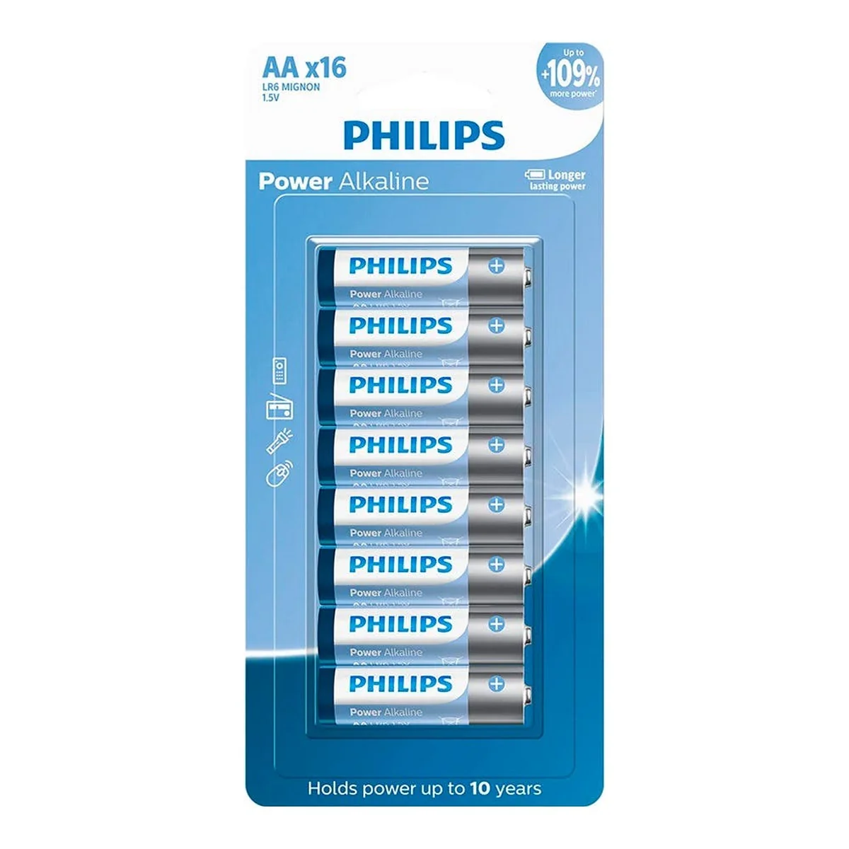 Pilha Alcalina 1,5V Pequena AA Com 16 Unidades Philips - imagem 1
