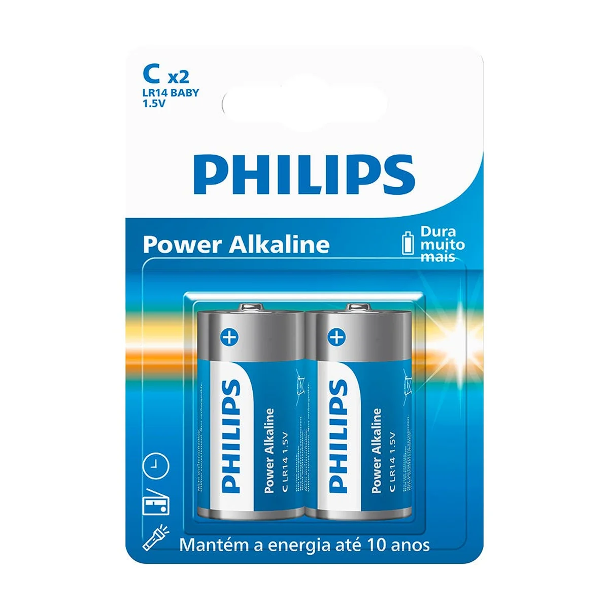 Pilha Alcalina 1,5V Média C Com 2 Unidades Philips - imagem 1