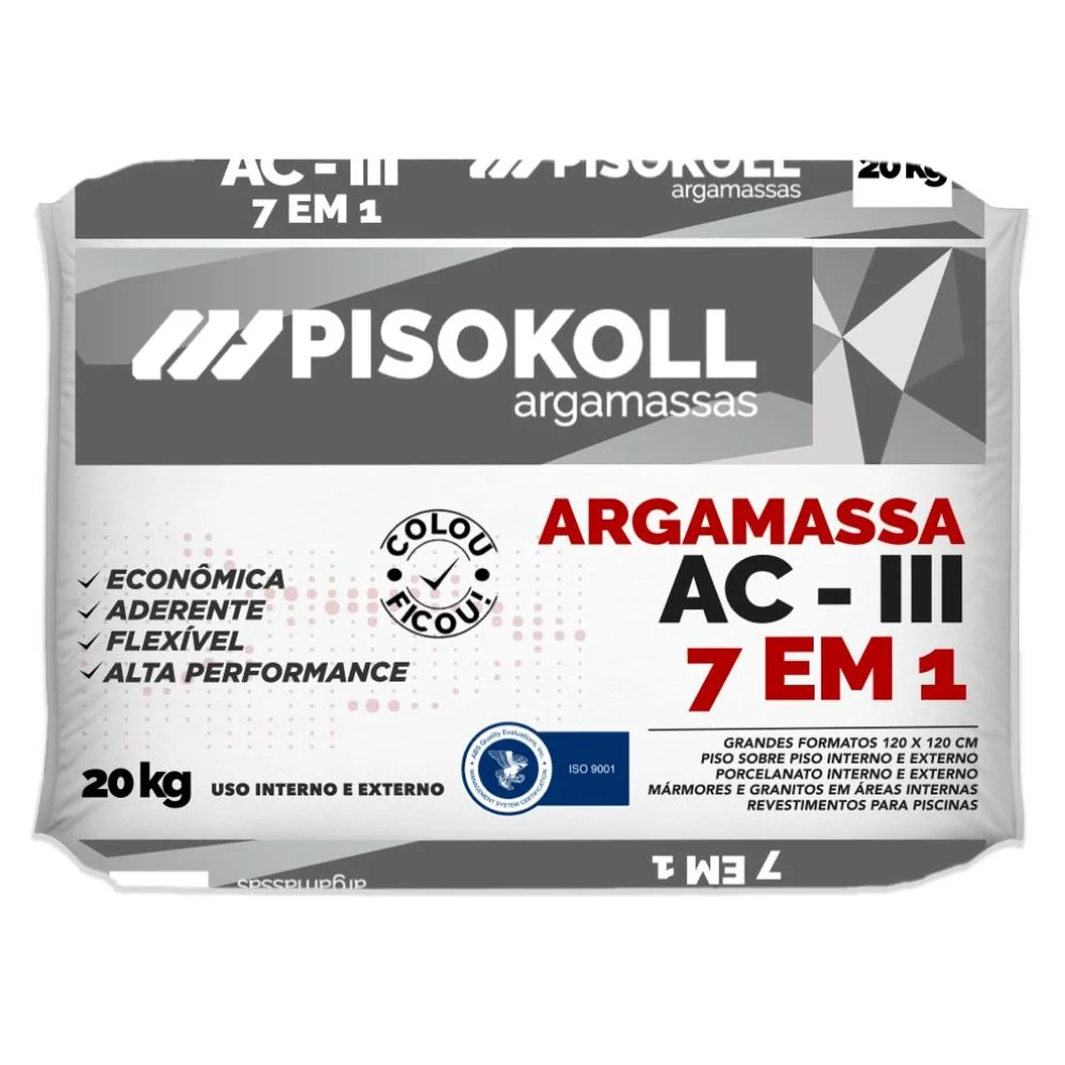 Argamassa Interna/Externa AC3 Cinza 20kg Pisokoll - imagem 1
