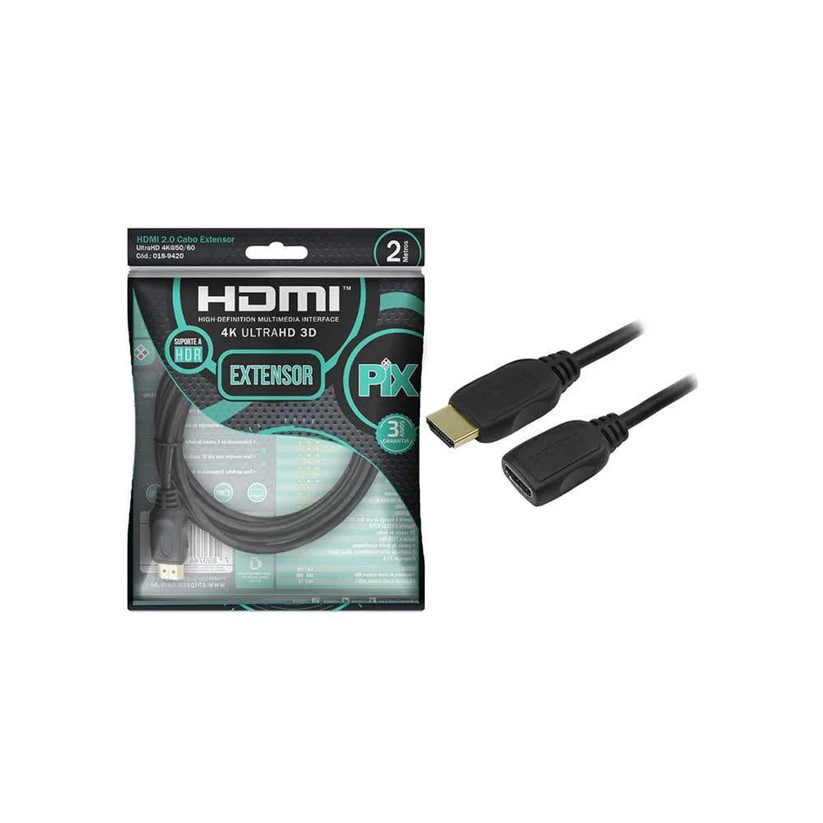 Cabo Extensor HDMI 2 Metros 4K 3D 189420 PIX - imagem 1