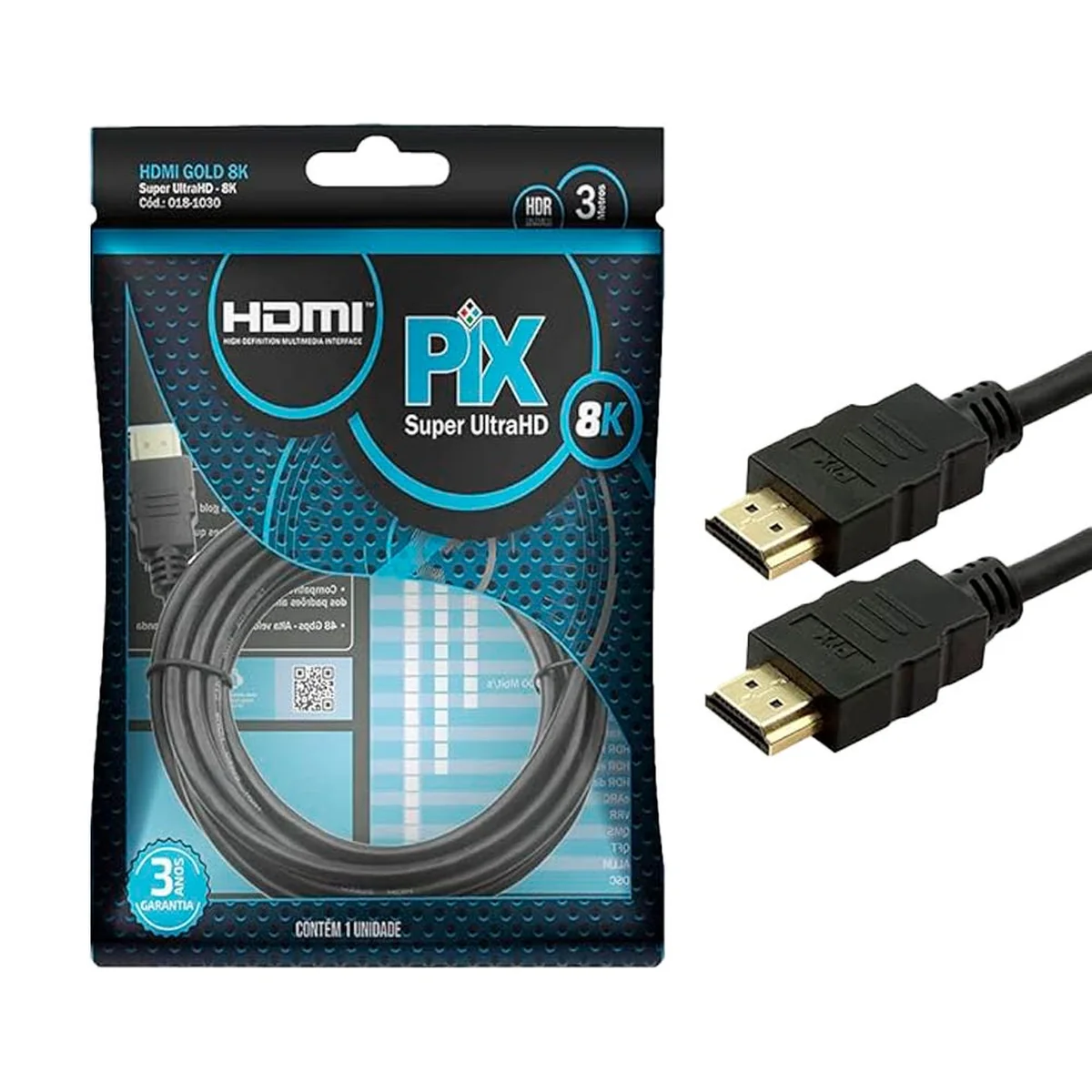 Cabo HDMI 2.1 8K HDR Gold 50cm 018-1055 PIX - imagem 1