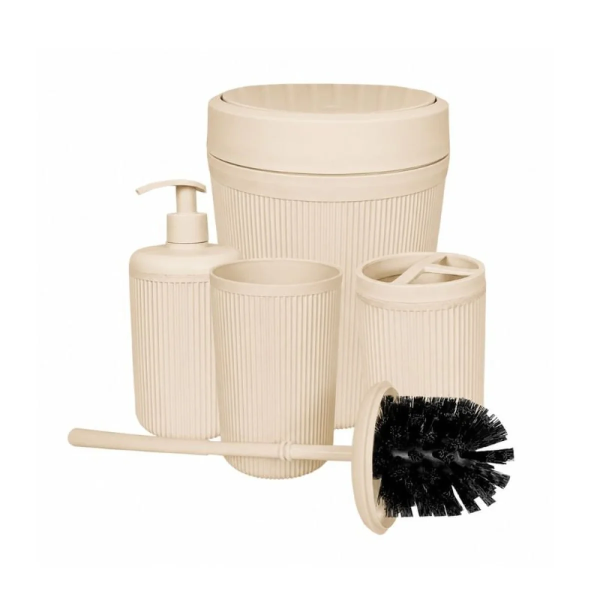 Kit Acessórios de Bancada para Banheiro Plástico Bege 4 Peças Gray - imagem 1