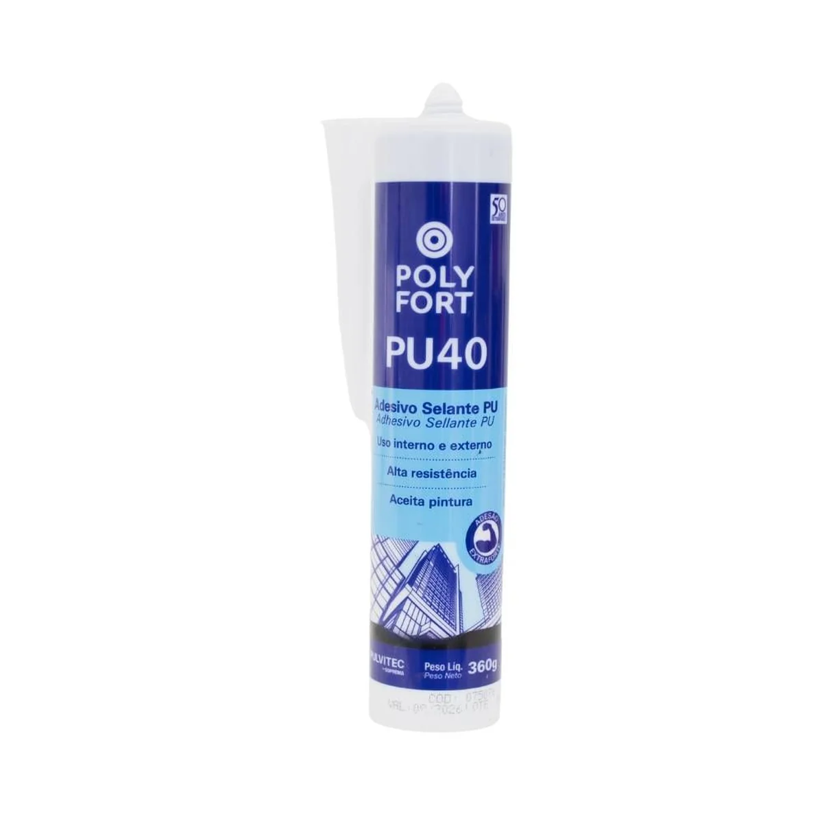 Selante Adesivo PU40 Polyfort Preto 360g Pulvitec - imagem 1