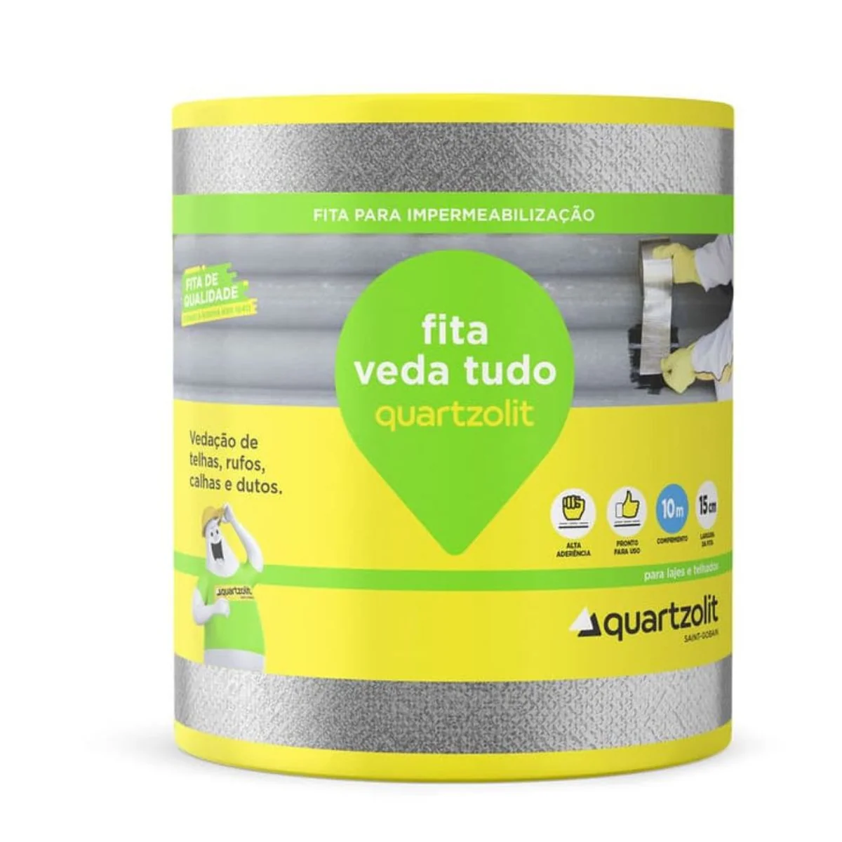 Fita Asfáltica Alumínio Vedatudo Cinza 10m Quartzolit - imagem 1