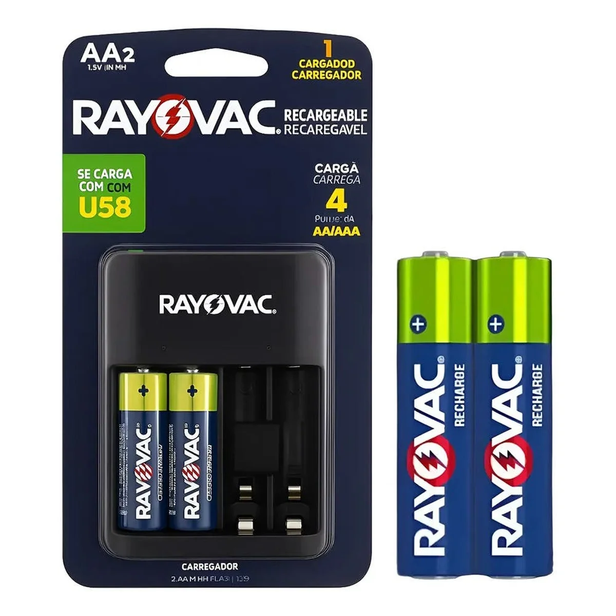 Carregador Para 4 Pilhas AA/AAA Com 2 Pilhas AA Rayovac - imagem 1