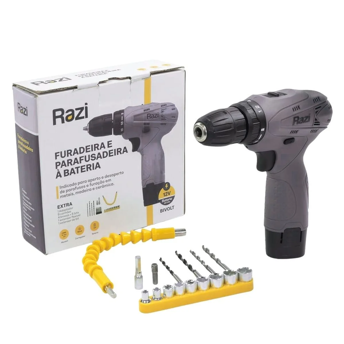 Furadeira Parafusadeira 3/8" 12V 1 Bat Com 22 Acessórios Razi - imagem 1