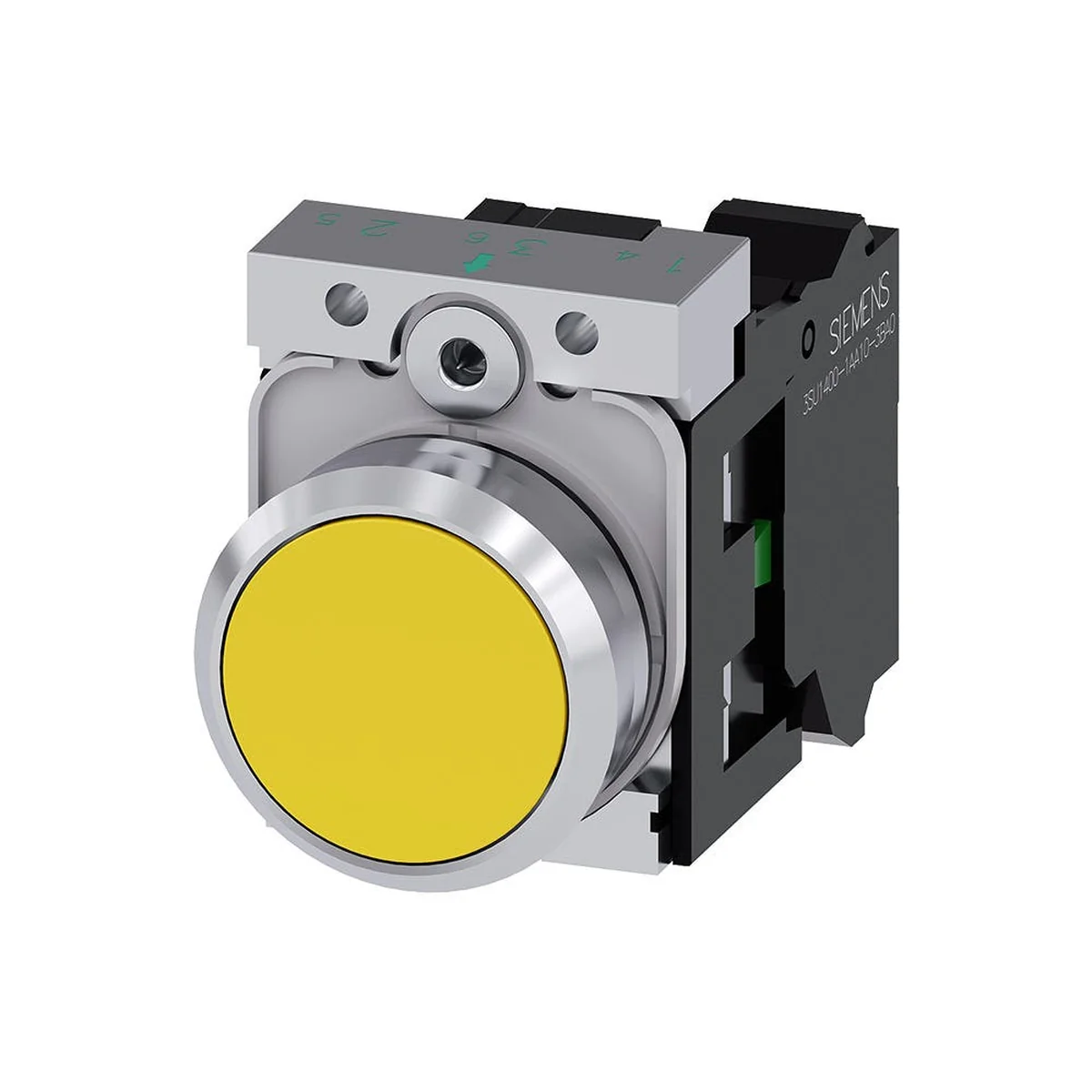 Botão Pulsador Amarelo Metálico 22mm 1NA 3SU11500AB301BA0 Siemens - imagem 1