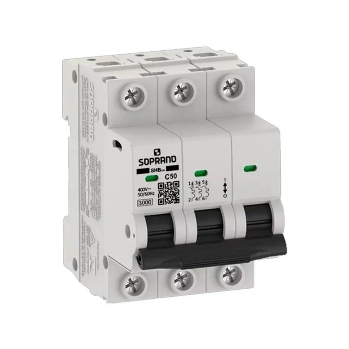 Disjuntor Tripolar 50A Curva C 220/400V 3kA SHB 3GIII-C050A Soprano - imagem 1