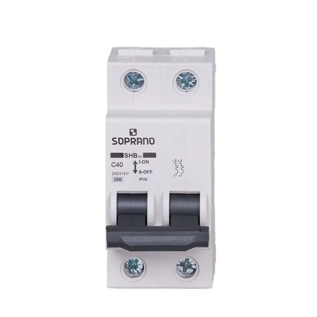 Disjuntor Bipolar 40A Curva C 220/240V 4,5kA SHB 2GII-C040A Soprano - imagem 1