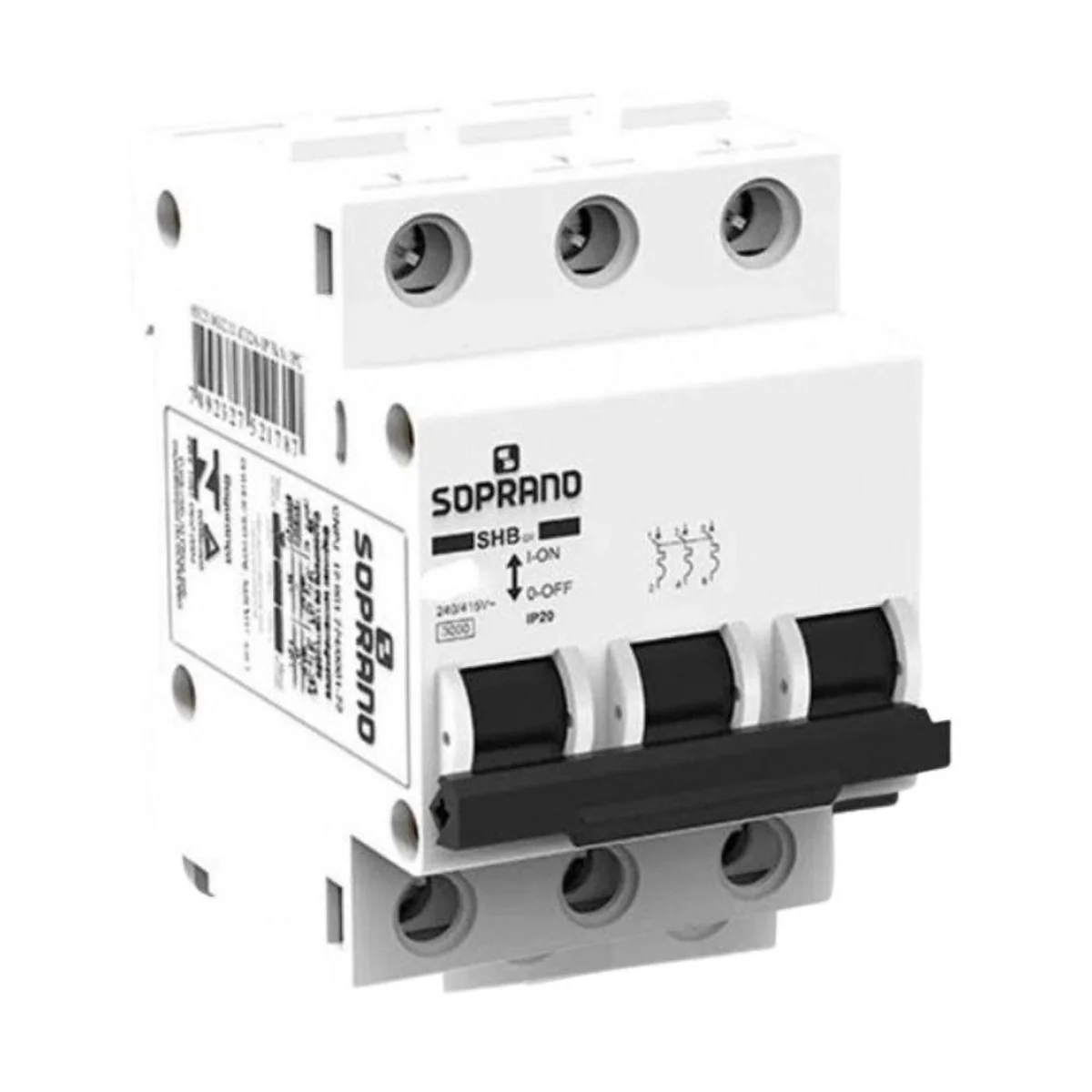 Disjuntor Tripolar 25A Curva C 220/240V 4,5kA SHB 3GII-C025A Soprano - imagem 1
