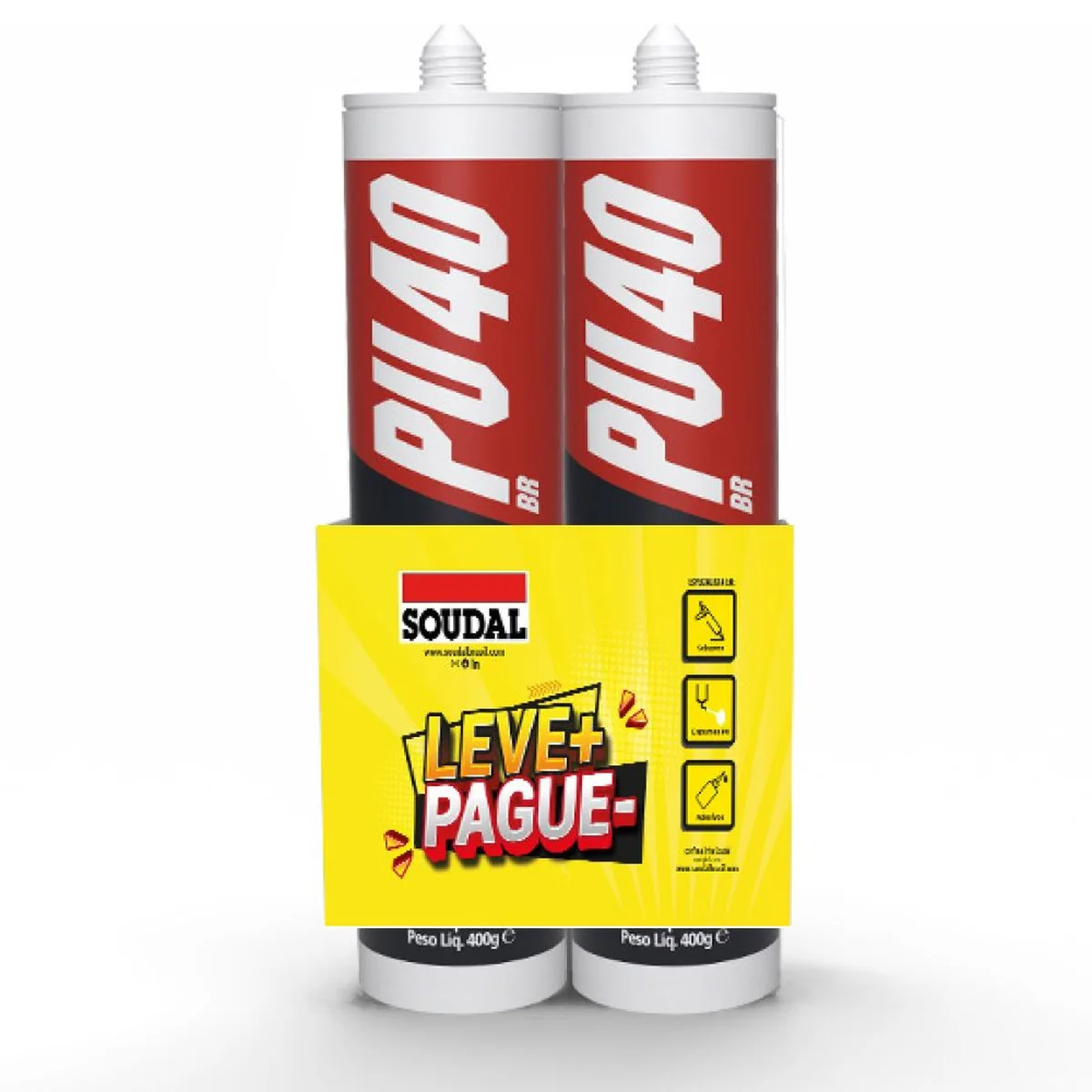 Selante Adesivo PU40 PRO Branco 400g Pack 2 Unidades Soudal - imagem 1