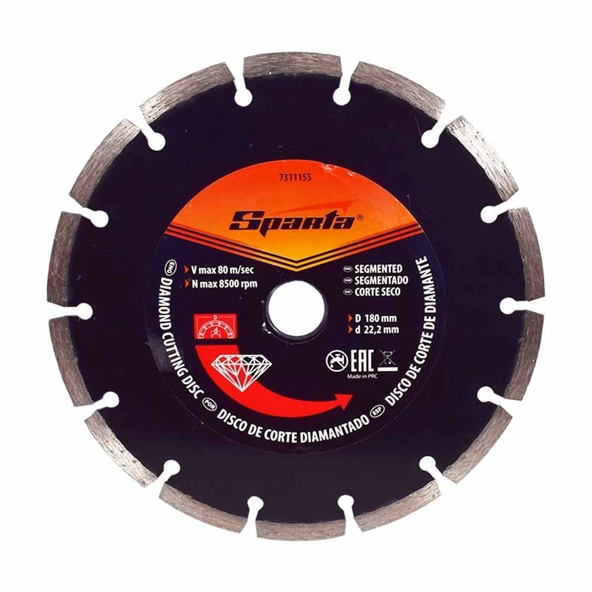 Disco de Corte Diamantado Segmentado 7" 180x22,2mm Corte a Seco Sparta - imagem 1