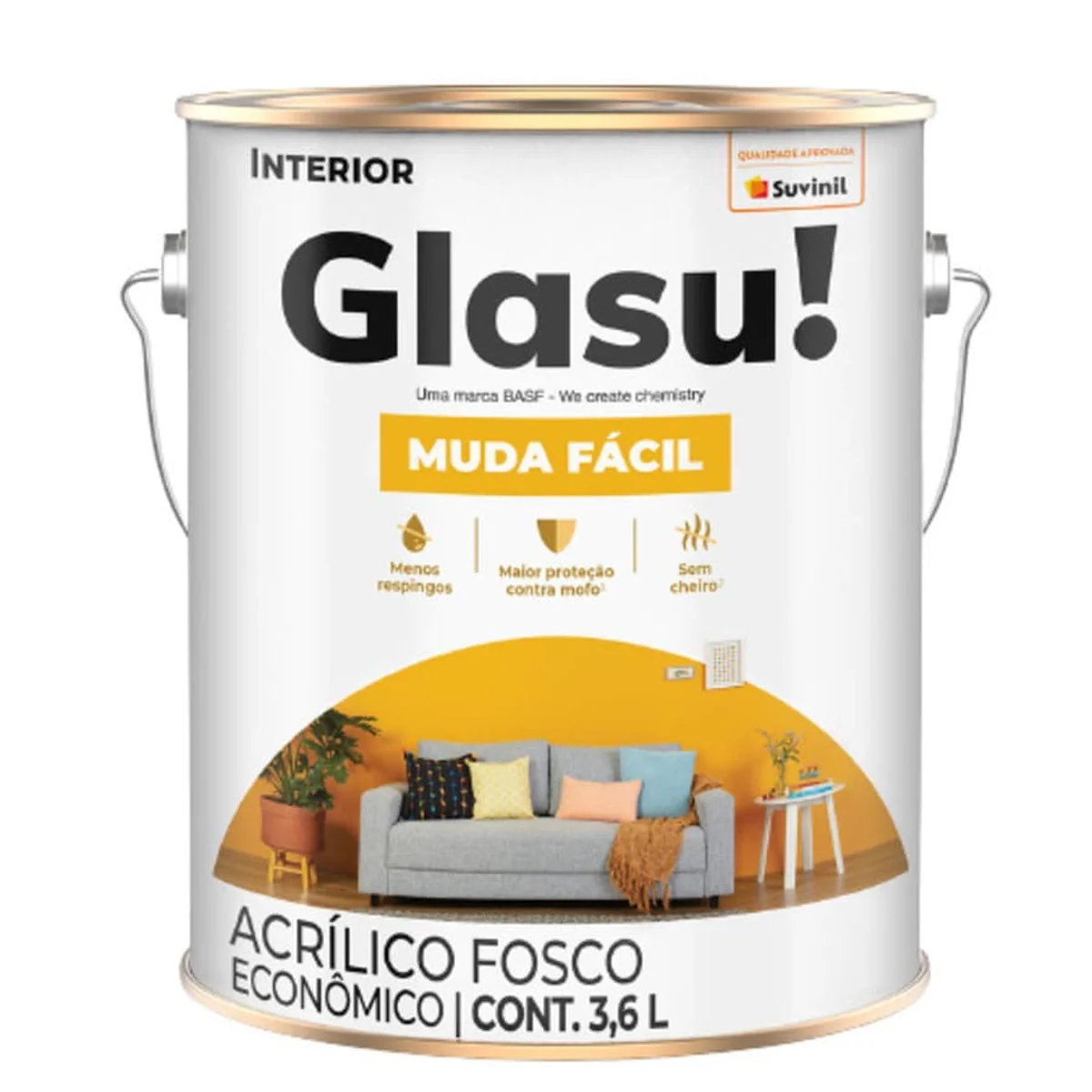 Tinta Econômica Acrílica Fosco Glasu Branco 3,6L Suvinil - imagem 1