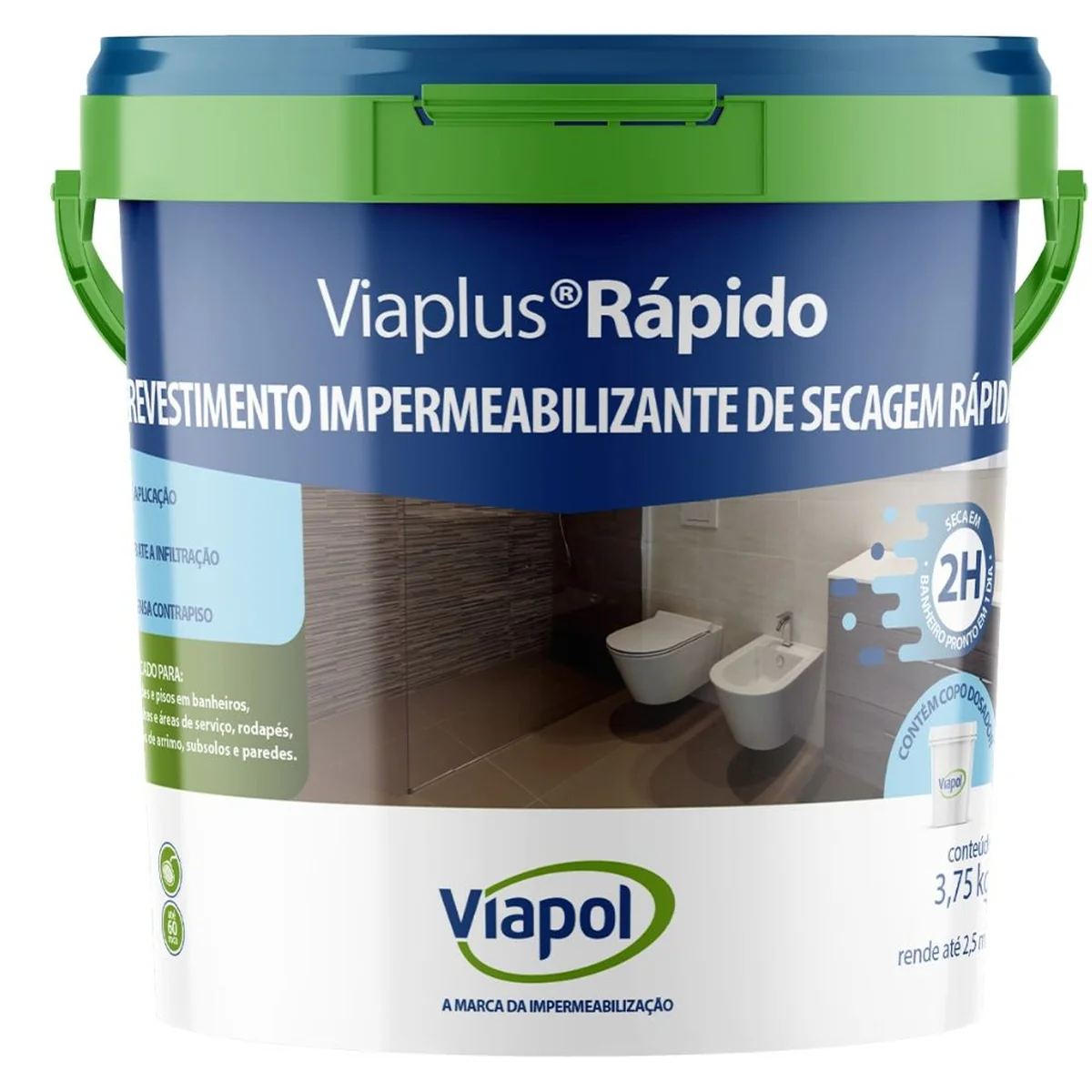 Impermeabilizante Viaplus Rapido 3,75kg Viapol Cozinhas e Banheiros - imagem 1