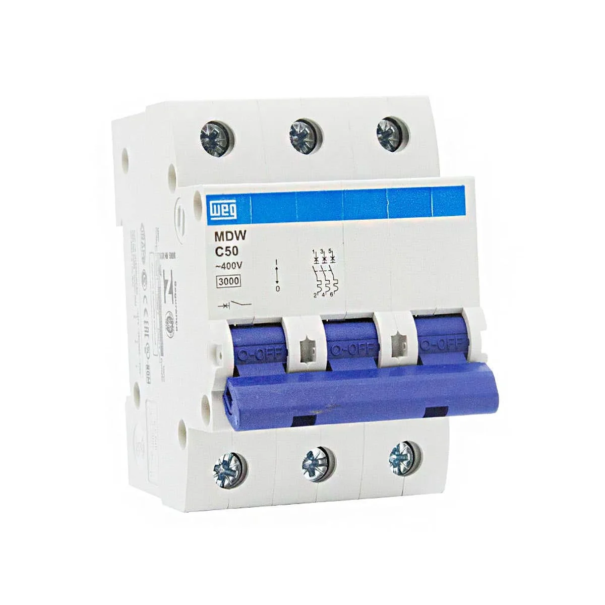 Disjuntor Trifásico 50A Curva C 3kA 400Vca MDWC503 WEG - imagem 1