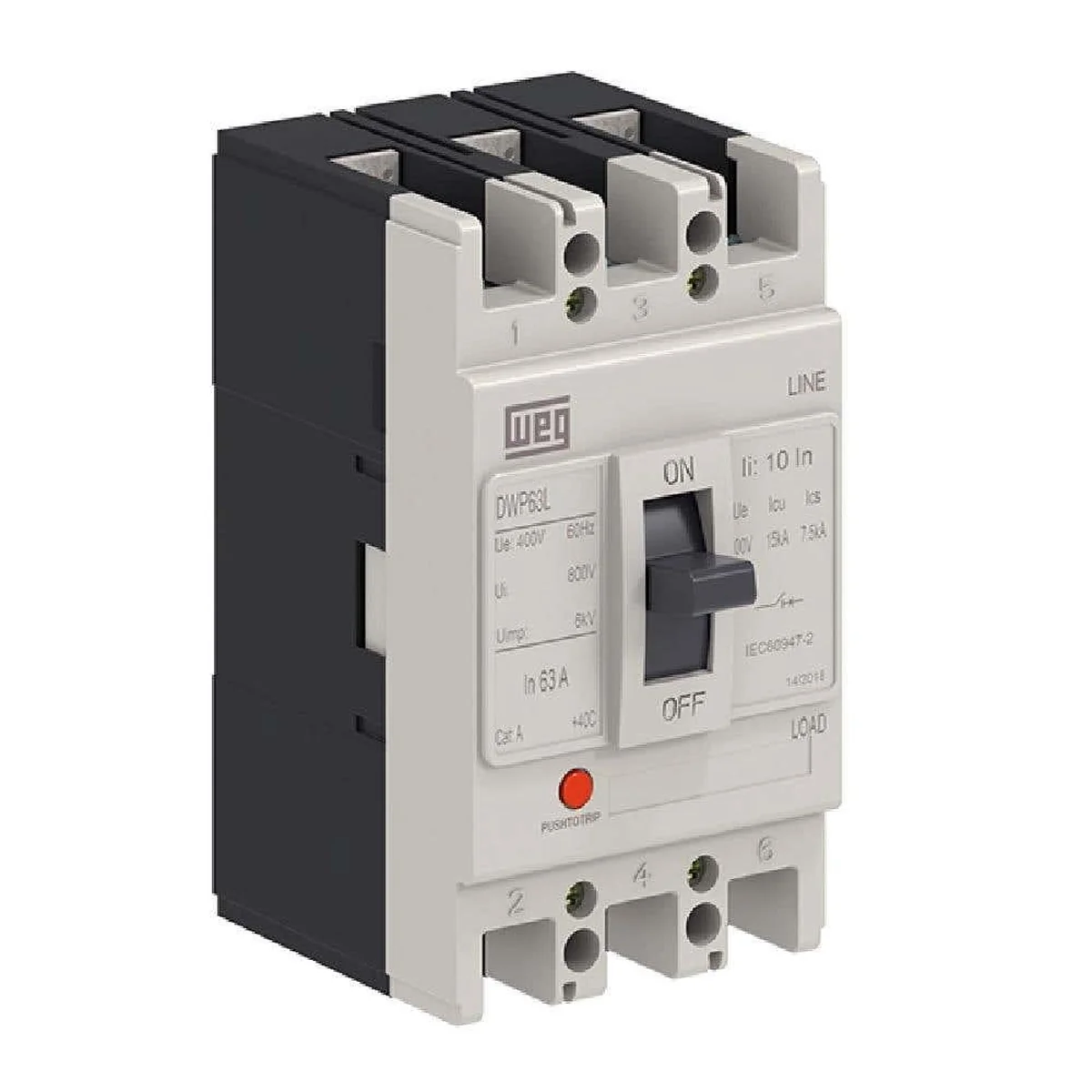Disjuntor Caixa Moldada Tripolar 50A 400V 15kA DWP63L503 WEG - imagem 1