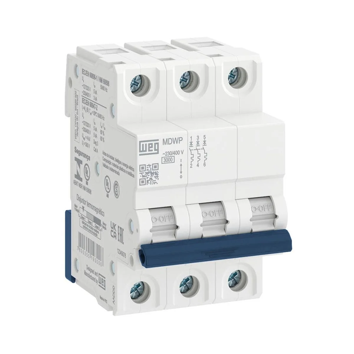 Disjuntor Tripolar 10A Curva C 400V 3kA MDWP-C10-3 WEG - imagem 1