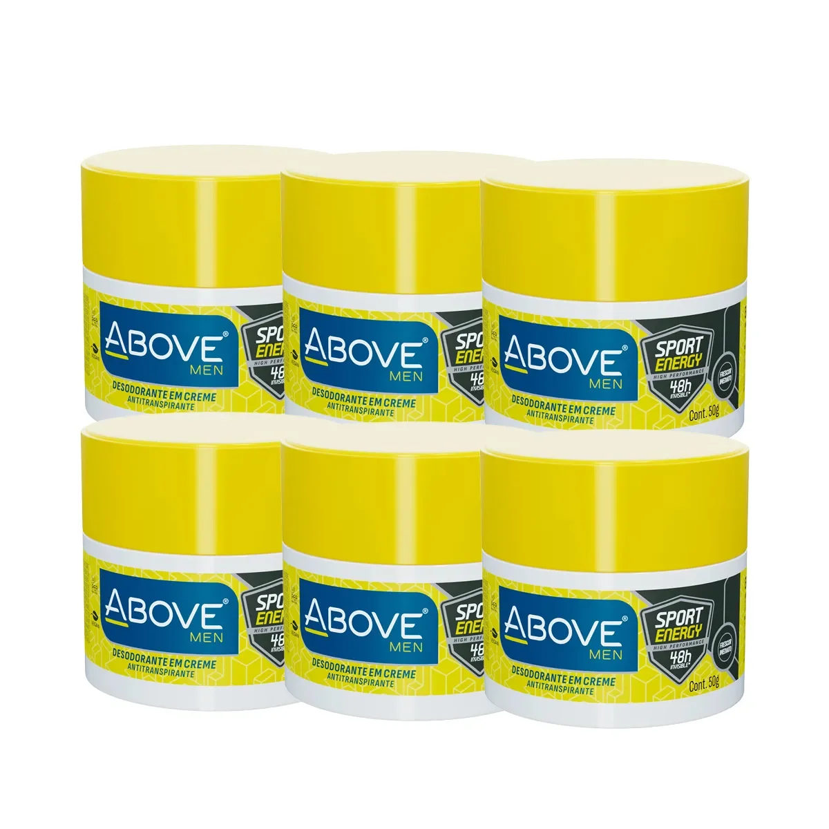 Kit Desodorante Antitranspirante Creme Above Men Sport Energy 48h 50g 6 unidades - imagem 1