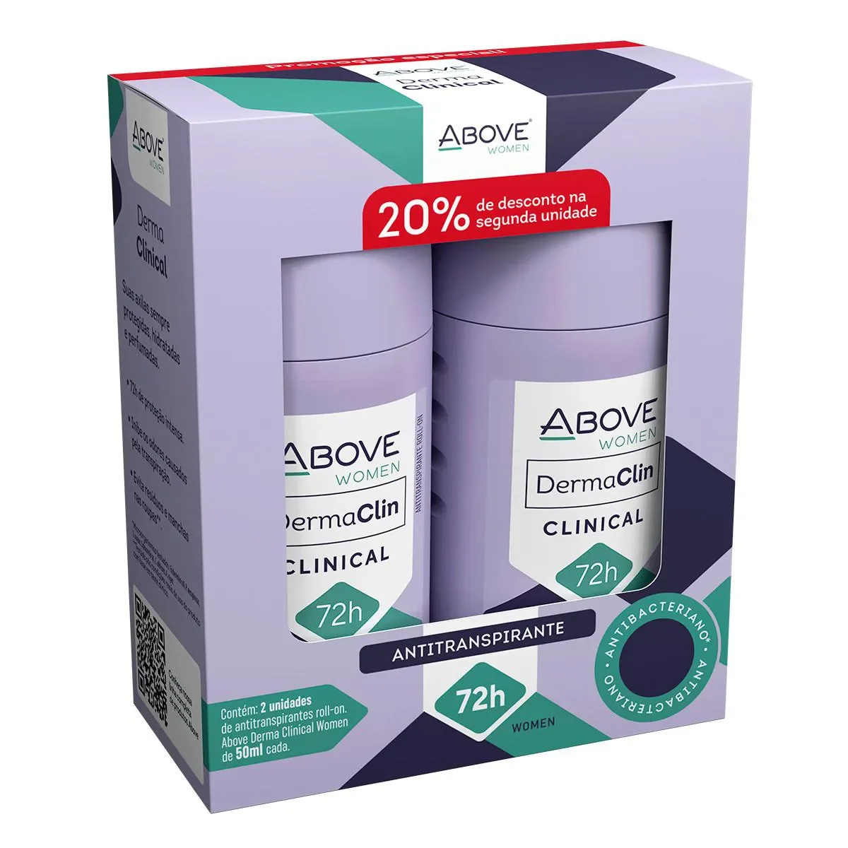 Kit Desodorante Antitranspirante Above Women DermaClin Clinical 72h Roll-On 2 unidades com 50ml cada - imagem 1