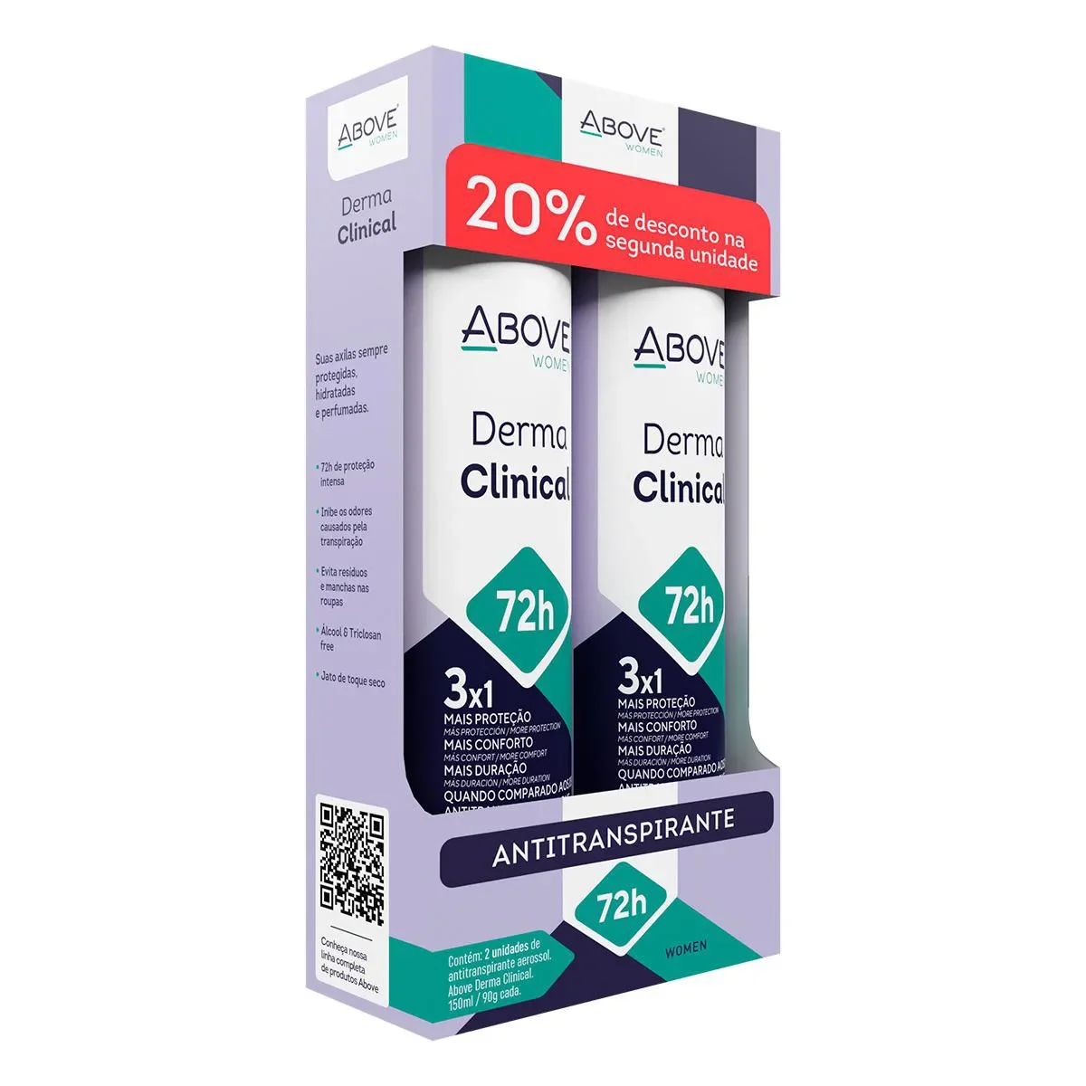 Kit Desodorante Antitranspirante Above Women Derma Clinical 72h Aerosol 2 unidades com 150ml cada - imagem 1