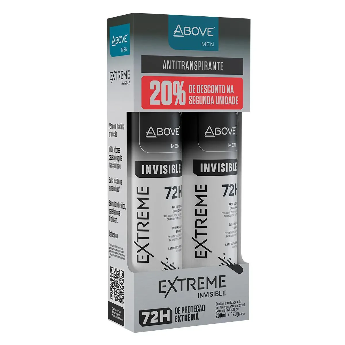 Kit Desodorante Antitranspirante Above Men Invisible Extreme 72h Aerosol 2 unidades com 200ml cada - imagem 1