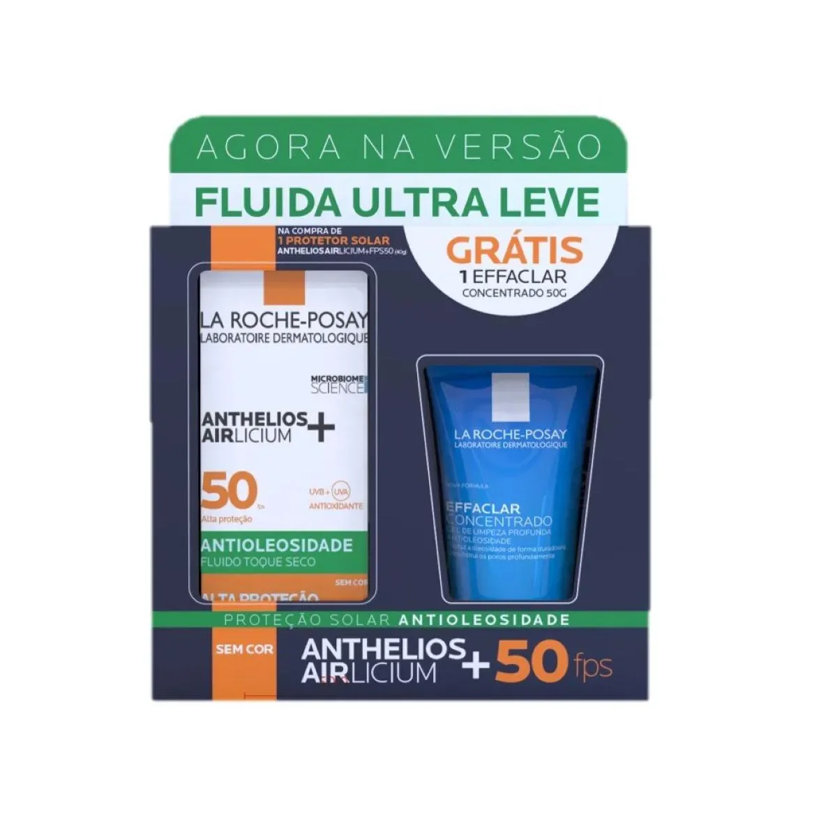 Kit La Roche-Posay Protetor Solar Facial Anthelios Airlicium+ FPS 50 Sem Cor 40ml + Gel de Limpeza Effaclar Concentrado 50g - imagem 1