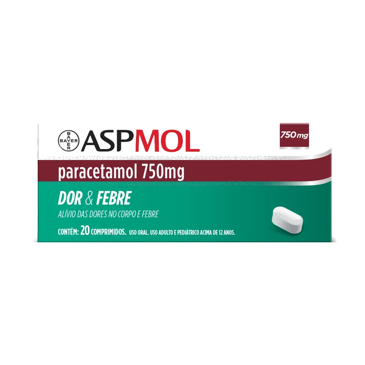 Aspmol Paracetamol 750mg 20 comprimidos - imagem 1