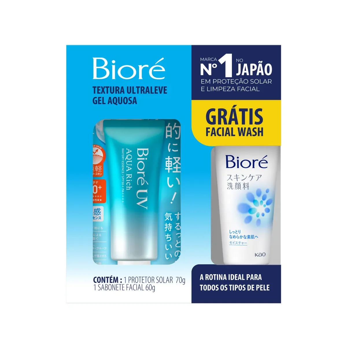 Kit Bioré Protetor Solar UV Aqua Rich FPS 50 70g + Sabonete Facial Wash 60g - imagem 1