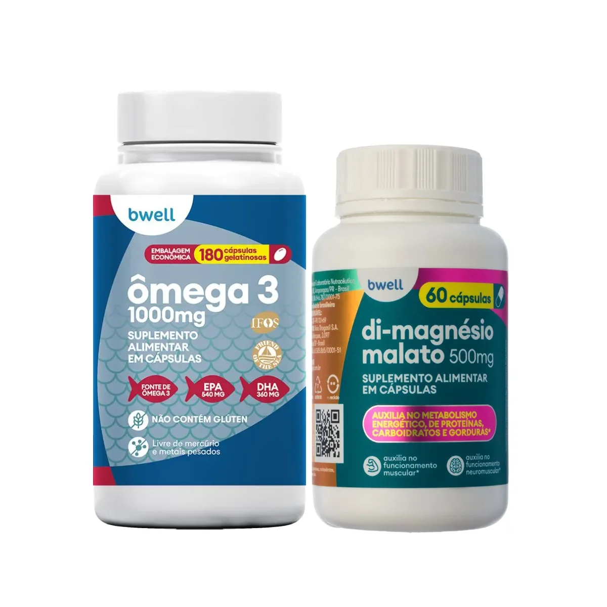 Kit Bwell Ômega 3 180 Cápsulas + Di-Magnésio Malato 500mg 60 Cápsulas - imagem 1