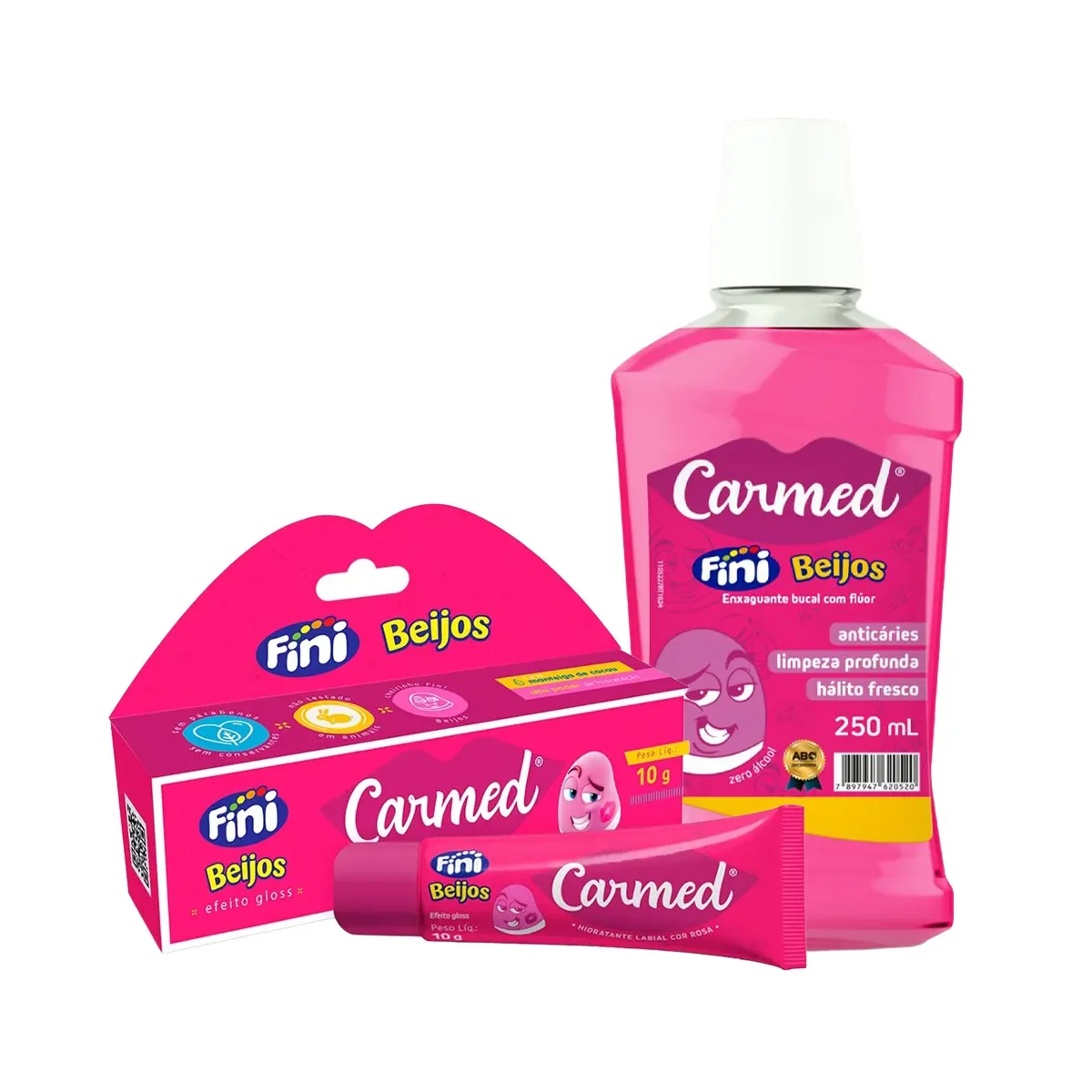 Kit Carmed Fini Beijos Hidratante Labial com Cor Efeito Gloss 10g + Gel Dental com Flúor 70g - imagem 1