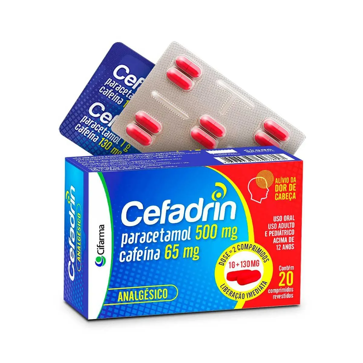 Cefadrin Paracetamol 500mg + Cafeína 65mg 20 comprimidos - imagem 1