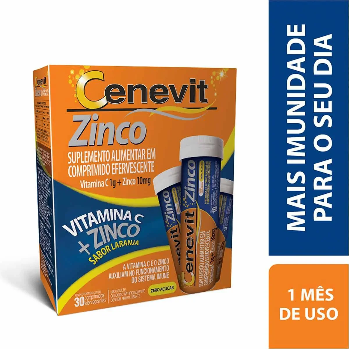 Vitamina C Efervescente + Zinco Cenevit Laranja 30 comprimidos - imagem 1