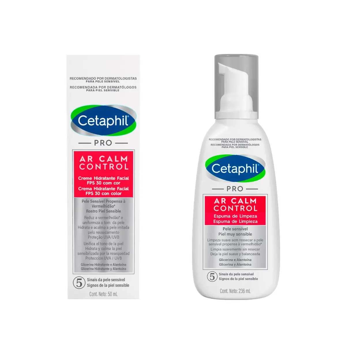 Kit Cetaphil Pro AR Calm Control Espuma de Limpeza 236ml + Creme Hidratante Facial com Cor FPS 30 50ml - imagem 1