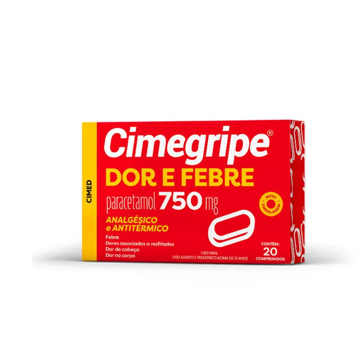 Cimegripe Dor e Febre Paracetamol 750mg 20 comprimidos - imagem 1