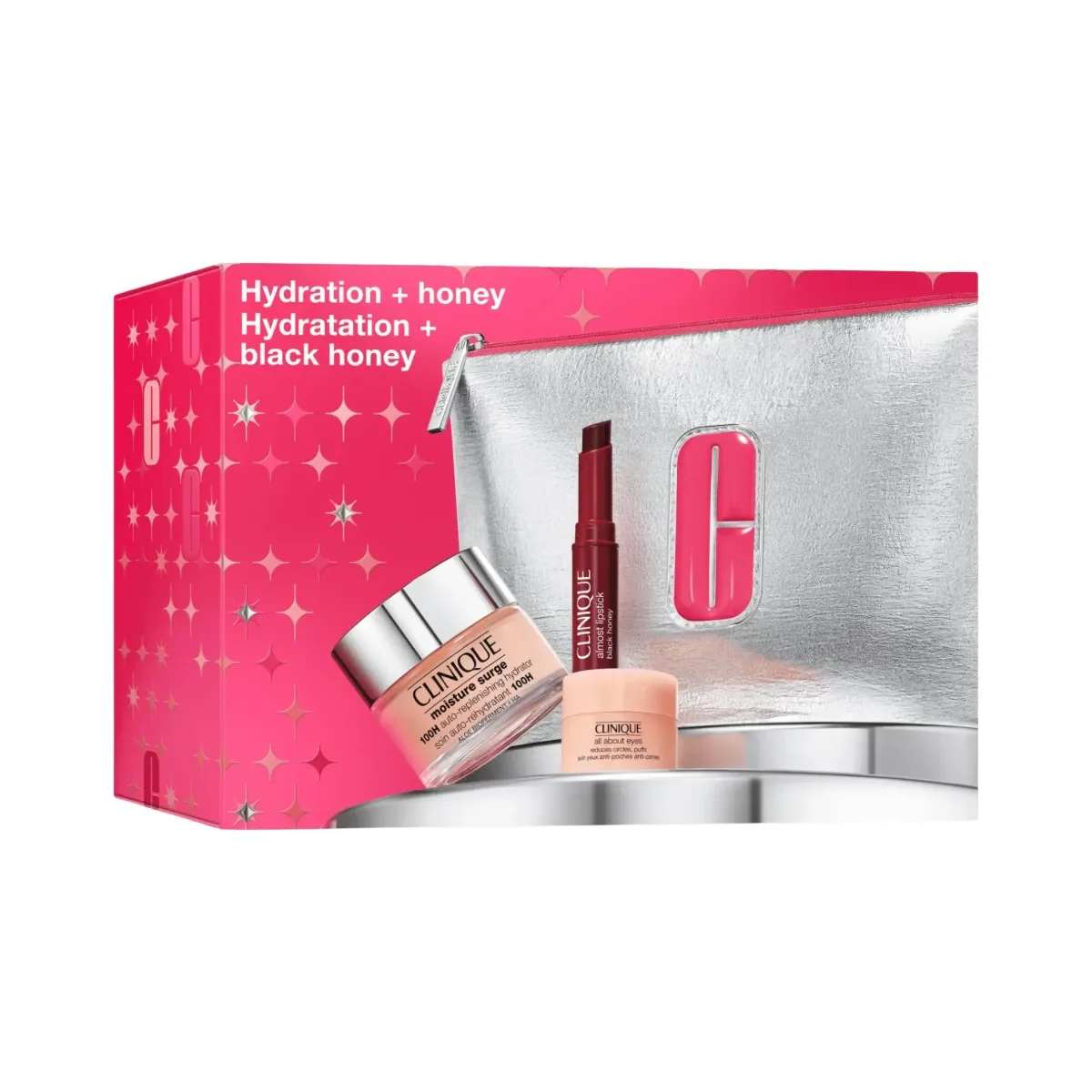 Kit Clinique Essenciais Hidratante Facial Moisture Surge 100H 50ml + Gel-Creme Olhos All About Eyes 5ml + Batom Lipstick Black Honey 1,2g - imagem 1