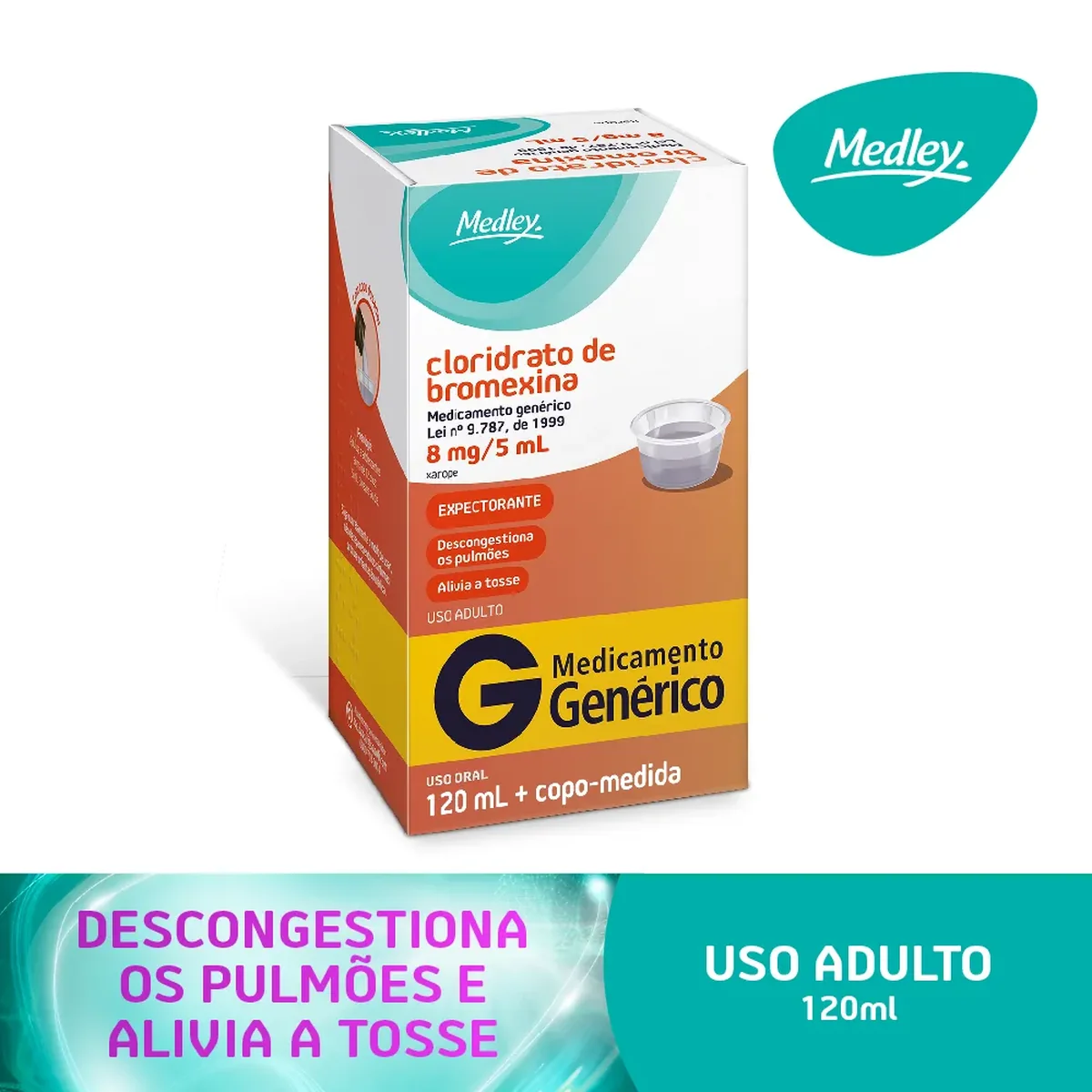 Cloridrato de Bromexina 8mg/5ml Xarope 120ml Medley Genérico - imagem 1