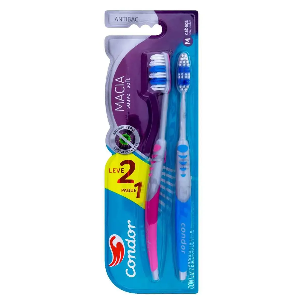Kit Escova de Dente Condor Antibac 2 unidades - imagem 1